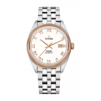 TITONI Airmaster Vyriškas Šveicariškas Automatinis Laikrodis 878SRG-657 41mm Rožinio Aukso PVD Nerūdijantis Plienas Ruda Oda
