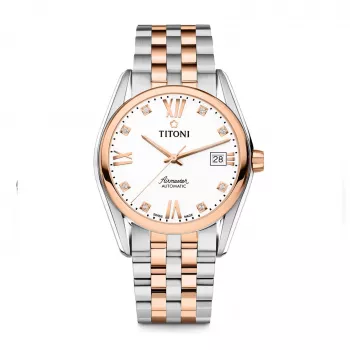 TITONI Vyriškas automatinis laikrodis 83909SRG-063 38,5 mm Rožinio aukso PVD nerūdijantis plienas Sidabrinis ciferblatas Ruda odinė juosta