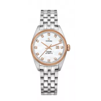 TITONI Moteriškas automatinis laikrodis 818SRG-622 30mm Nerūdijantis plienas su deimantais