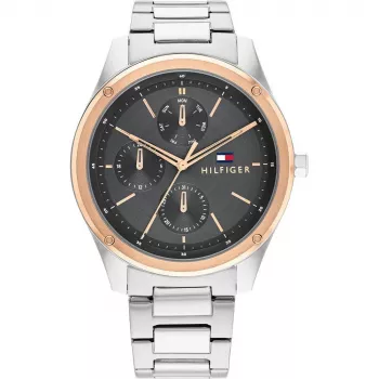 Tommy Hilfiger Men's 1710541 Analog Quartz Watch 44mm Stainless Steel Case Brown Leather Strap Blue Dial