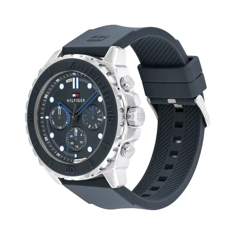 Tommy Hilfiger vyriškas analoginis kvarcinis laikrodis 1710687, 48 mm, nerūdijantis plienas, mėlynas ciferblatas