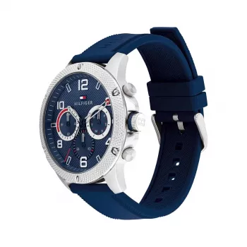Tommy Hilfiger vyriškas analoginis kvarcinis laikrodis 1792027, 44 mm mėlynas ciferblatas, sidabrinis nerūdijantis plienas