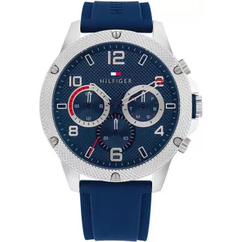 Tommy Hilfiger vyriškas analoginis kvarcinis laikrodis 1792027, 44 mm mėlynas ciferblatas, sidabrinis nerūdijantis plienas