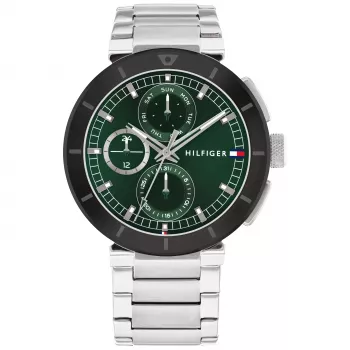 Tommy Hilfiger vyriškas 1792117 kvarcinis analoginis laikrodis 44mm nerūdijantis plienas mėlynas ciferblatas sidabrinis dirželis
