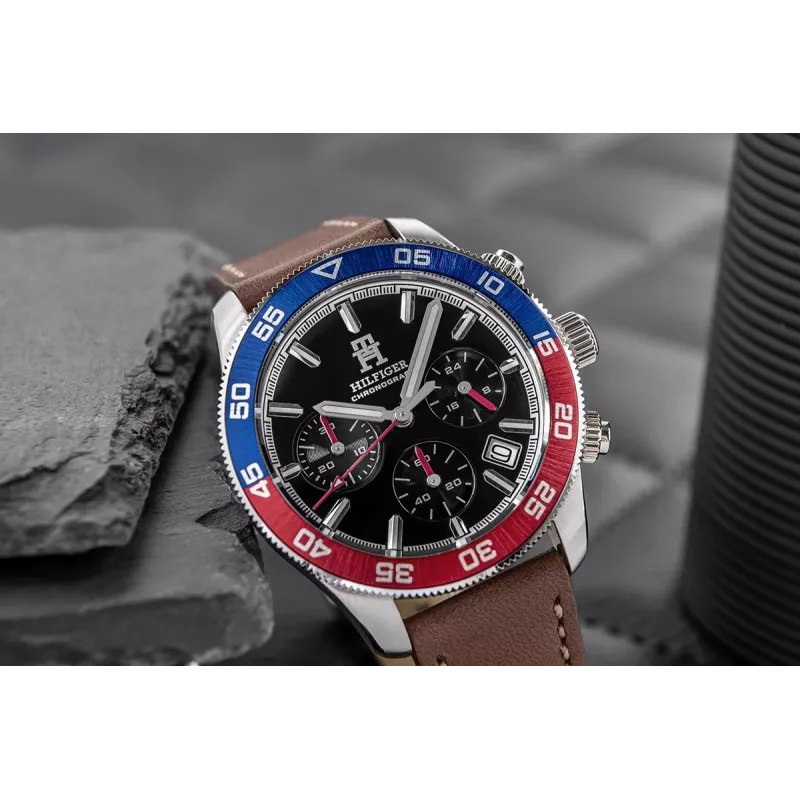 Tommy Hilfiger Vyriškas Damon Laikrodis 1792166 40mm Mėlynas Ciferblatas Ruda Oda