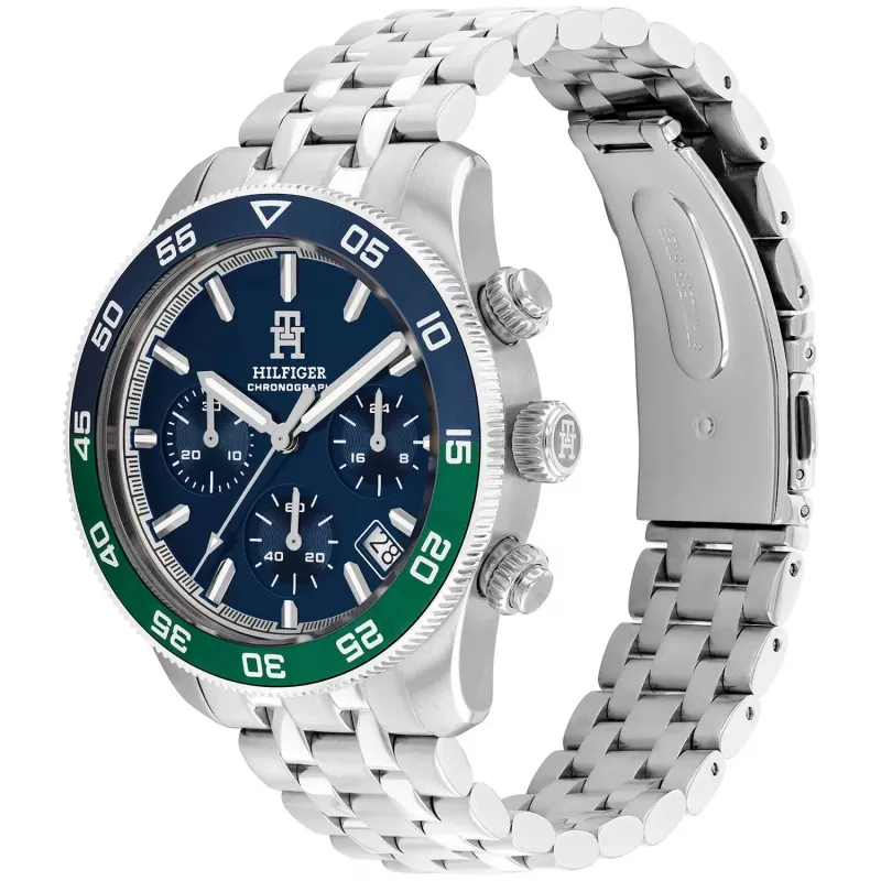 Tommy Hilfiger Vyriškas Damon kvarcinis laikrodis 1792185 41mm mėlynas ciferblatas nerūdijantis plienas
