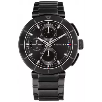 Tommy Hilfiger vyriškas laikrodis Decker Quartz 44mm nerūdijantis plienas mėlynas ciferblatas ruda oda