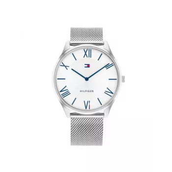 TOMMY HILFIGER Vyriškas laikrodis 1710512 43mm mėlynas ciferblatas ruda odinė apyrankė