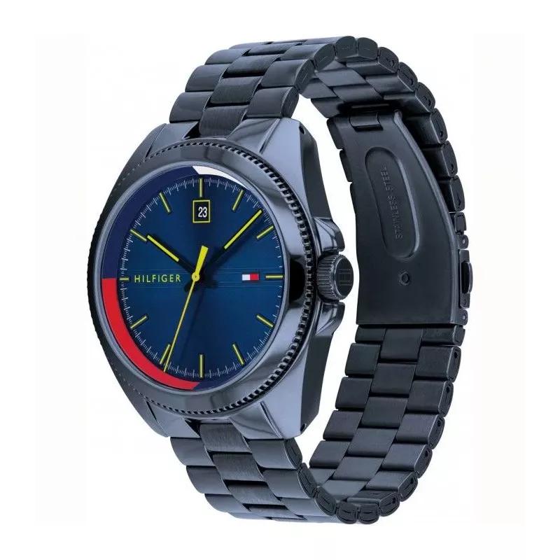 Vyriškas laikrodis Tommy Hilfiger TH1791689 44mm mėlynas ciferblatas ruda odinė juosta