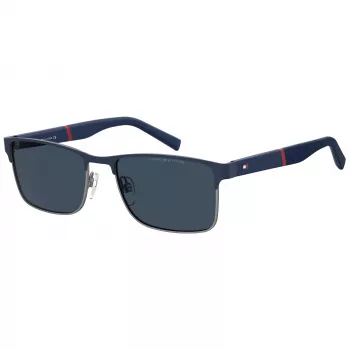 TOMMY HILFIGER TH-2040-S-KU0 Vyriški stačiakampiai akiniai nuo saulės, Havana acetato rėmelis, pilki polikarbonato lęšiai, UV400