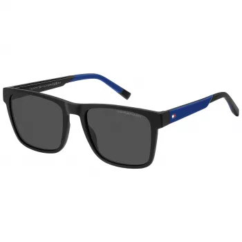 TOMMY HILFIGER TH-2144-S-D51 Vyriški stačiakampiai akiniai nuo saulės - Juodas acetatinis rėmas, pilki polikarbonatiniai lęšiai 55/19/145 mm