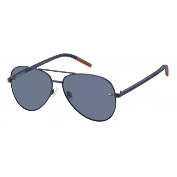 Tommy Hilfiger TJ-0008-S-FLL Unisex stačiakampiai akiniai nuo saulės - juodas acetatinis rėmelis, pilki polikarbonatiniai lęšiai, UV400 apsauga