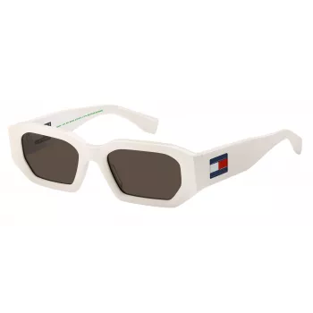 TOMMY JEANS TJ-0099-S-VK6 Unisex stačiakampiai akiniai nuo saulės, juodas rėmelis, dūminiai pilki lęšiai, 53/20/145 mm