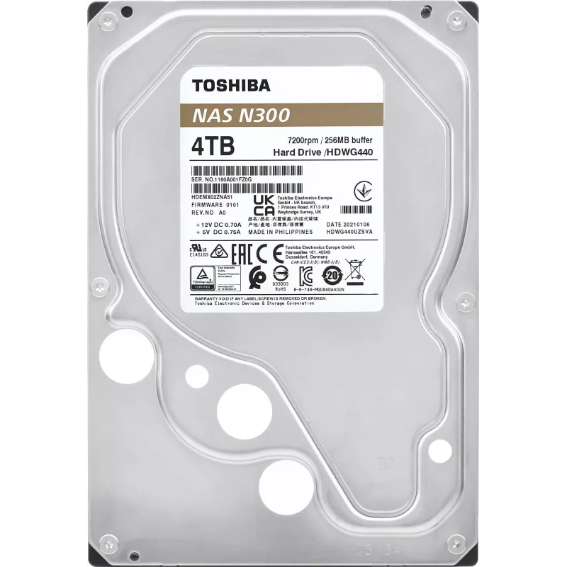 Toshiba N300 NAS 4TB vidinis kietasis diskas 3,5 colio SATA 6Gb/s 7200RPM 128MB talpykla