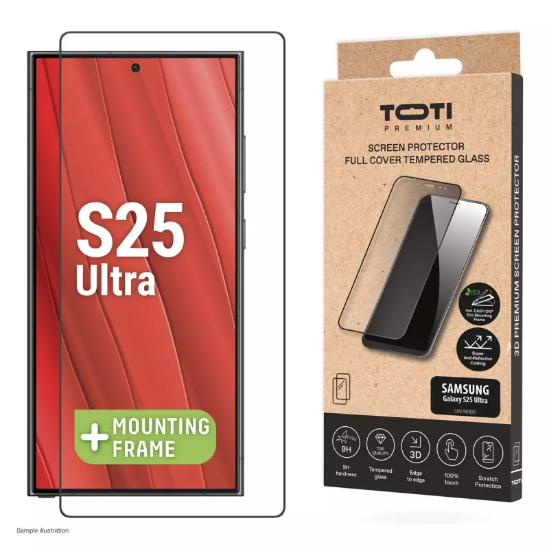 TOTI PREMIUM 3D grūdinto stiklo ekrano apsauga su pilna danga, skirta Samsung Galaxy S25 Ultra