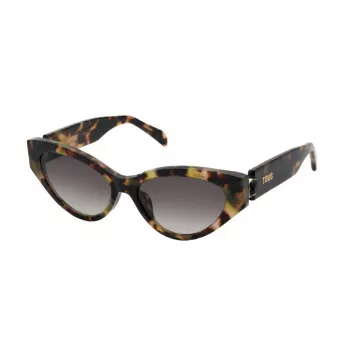 TOUS moteriški akiniai nuo saulės STOB84V5501GQ kačių akies formos, acetatas, Havana ruda, gradientiniai lęšiai, 55 mm