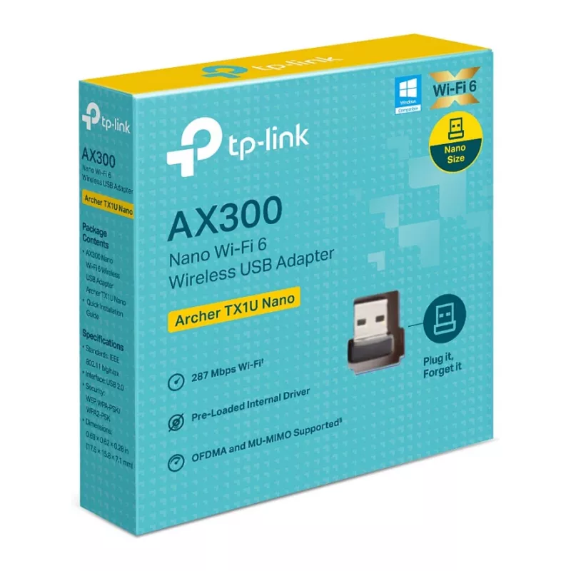 TP-Link Archer TX1U Nano AX300 Wi-Fi 6 USB Adapter su vidinėmis antenomis, USB 2.0