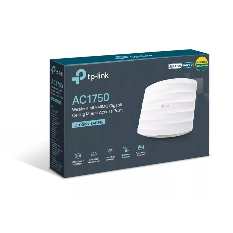 TP-Link EAP245 AC1750 belaidis dviejų juostų gigabitinės lubų montavimo prieigos taškas, PoE, baltas