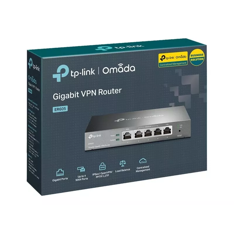 TP-LINK ER605 SafeStream maršrutizatorius - Gigabit VPN maršrutizatorius su 4 prievadų jungikliu, 3 WAN prievadais, montuojamas ant sienos