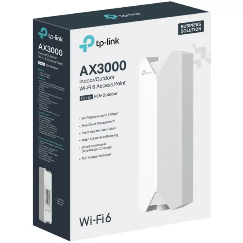 TP-Link Festa F65-Outdoor (EU) AX3000 lauko belaidžio ryšio taškas „Wi-Fi 6“, dviejų juostų, PoE+, IP67