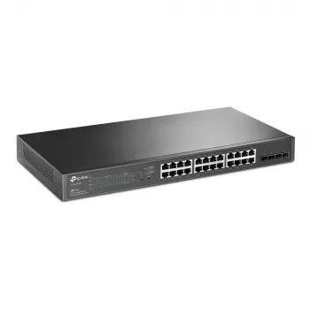 TP-Link JetStream 28 prievadų gigabitinį išmanųjį PoE+ komutatorių su 24 PoE+ prievadais ir 4 SFP lizdais