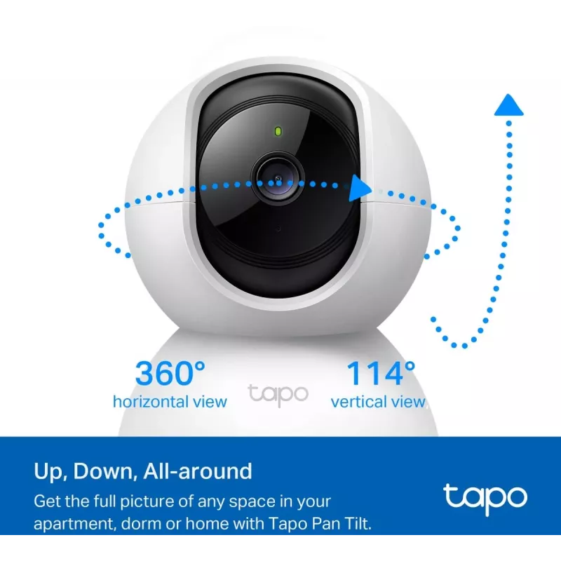 TP-Link Tapo C200C pasukama/pakreipiama namų apsaugos Wi-Fi kamera - 1080p Full HD, 360° horizontalus diapazonas, dvipusis garsas, naktinis matymas iki 9m, MicroSD iki 256GB, balta