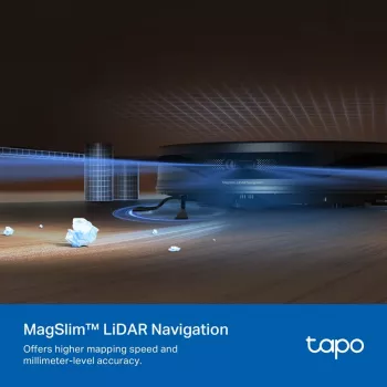 TP-Link Tapo RV20 Max Plus robotas dulkių siurblys ir šluostė su automatinio ištuštinimo doku, LiDAR navigacija, 4200 Pa siurbimo galia, 2600 mAh baterija, Wi-Fi, Alexa ir Google Assistant