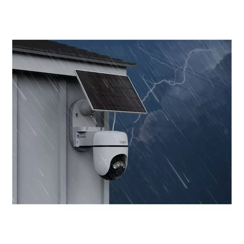 TP-Link Tapo TC90 KIT saulės energija varomas pasukamas/nukreipiamas apsaugos kamerų rinkinys, 2K QHD, lauko, baterija ir saulės energija, IP65, spalvotas naktinis matymas, belaidis, 1 kamera
