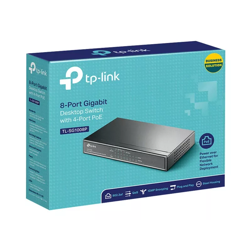 TP-Link TL-SG1008P 8 prievadų Gigabitinis stalinis PoE+ komutatorius, 4 PoE prievadai, 64W biudžetas, metalinis TL-SG1008P(UN)