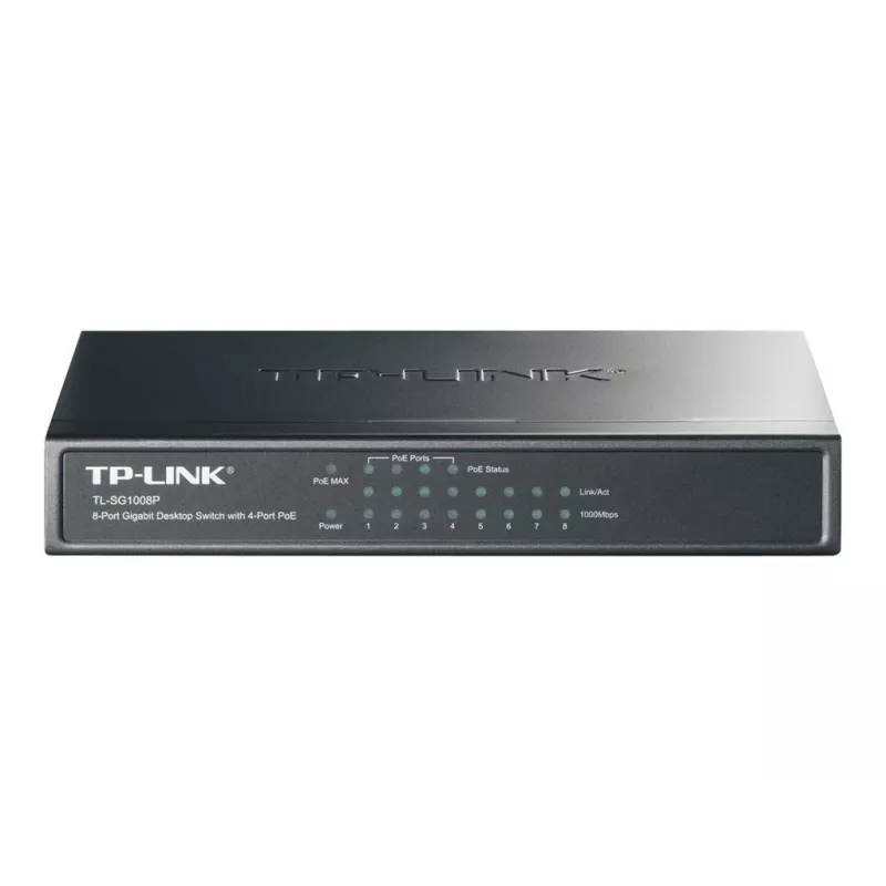 TP-Link TL-SG1008P 8 prievadų Gigabitinis stalinis PoE+ komutatorius, 4 PoE prievadai, 64W biudžetas, metalinis TL-SG1008P(UN)