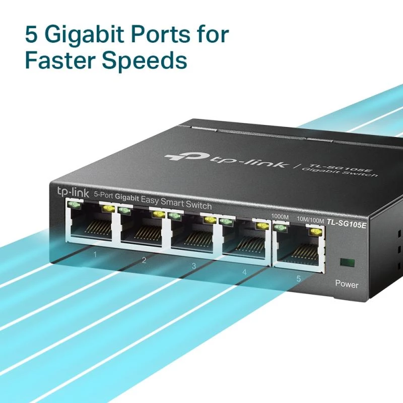 TP-LINK TL-SG105E(UN) valdomas L2 Gigabit Ethernet jungiklis, 5 prievadai, 10/100/1000 Mbps