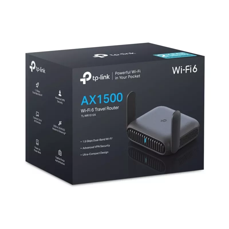 TP-Link TL-WR1512X Roam 6 AX1500 Wi-Fi 6 dviejų juostų gigabitinio kelioninis maršrutizatorius