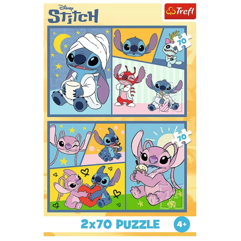 TREFL PUZZLE Dėlionė 2x70 Nuobodžiauti su Stitch'u nebus laiko Disney Lilo Stitch Trefl 34444