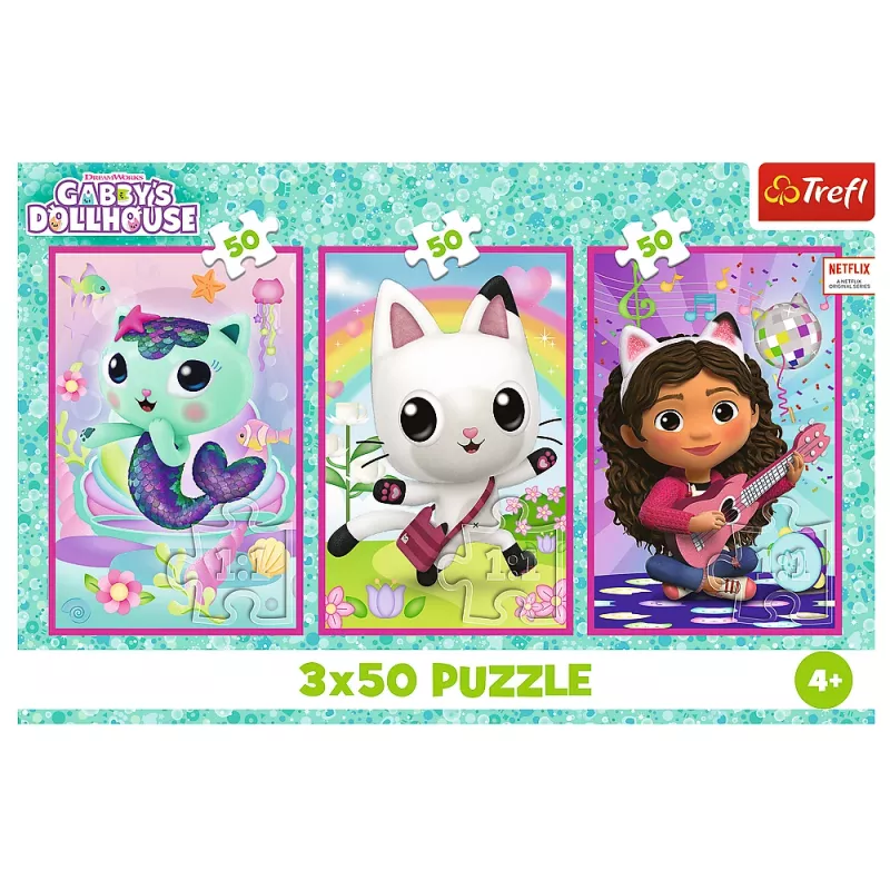 TREFL PUZZLE Dėlionė 3x50 - Susipažink su Gabby ir Gabby's Dollhouse Trefl 34876
