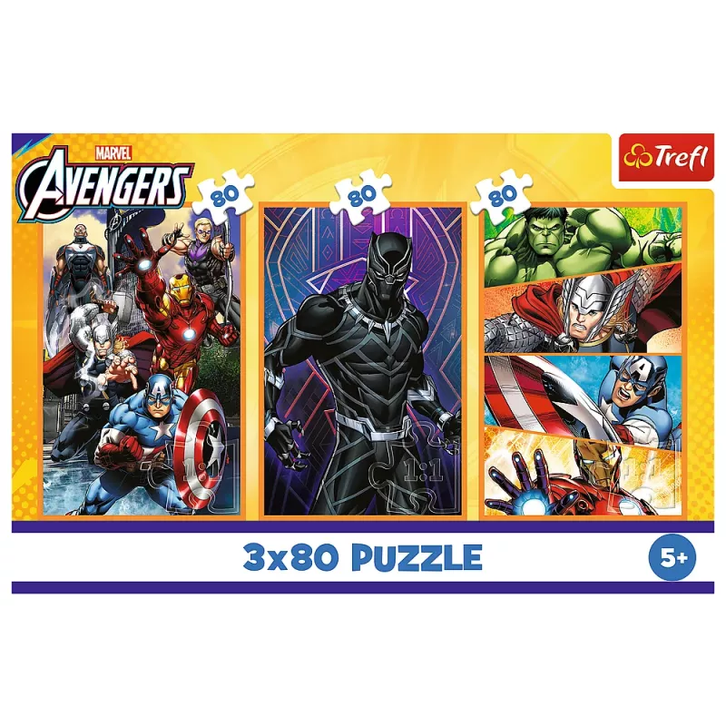 TREFL PUZZLE Dėlionė - 3x80 - Veiksmo kupinos dienos - Disney Marvel The Avengers Trefl 34883