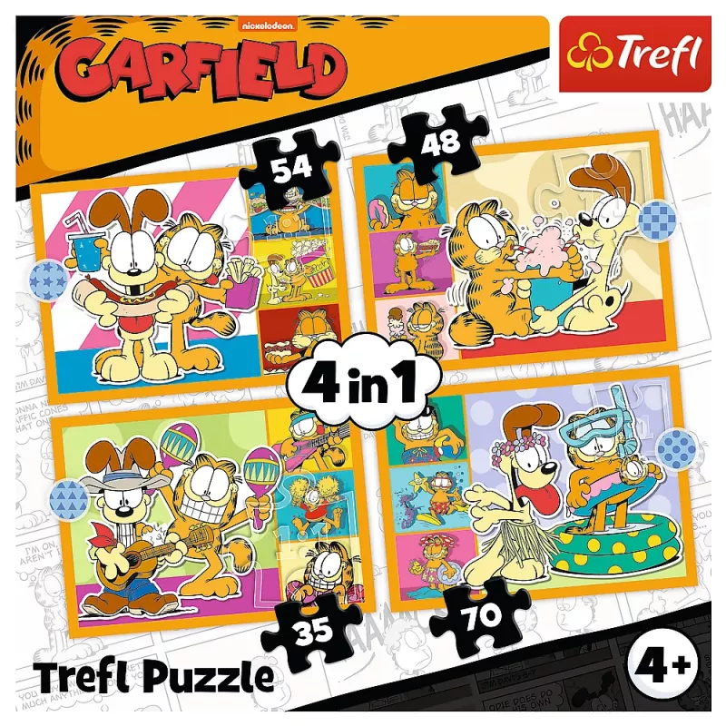 TREFL PUZZLE Dėlionė 4-in-1 – Garfield Loves Lasagna – Trefl 34673