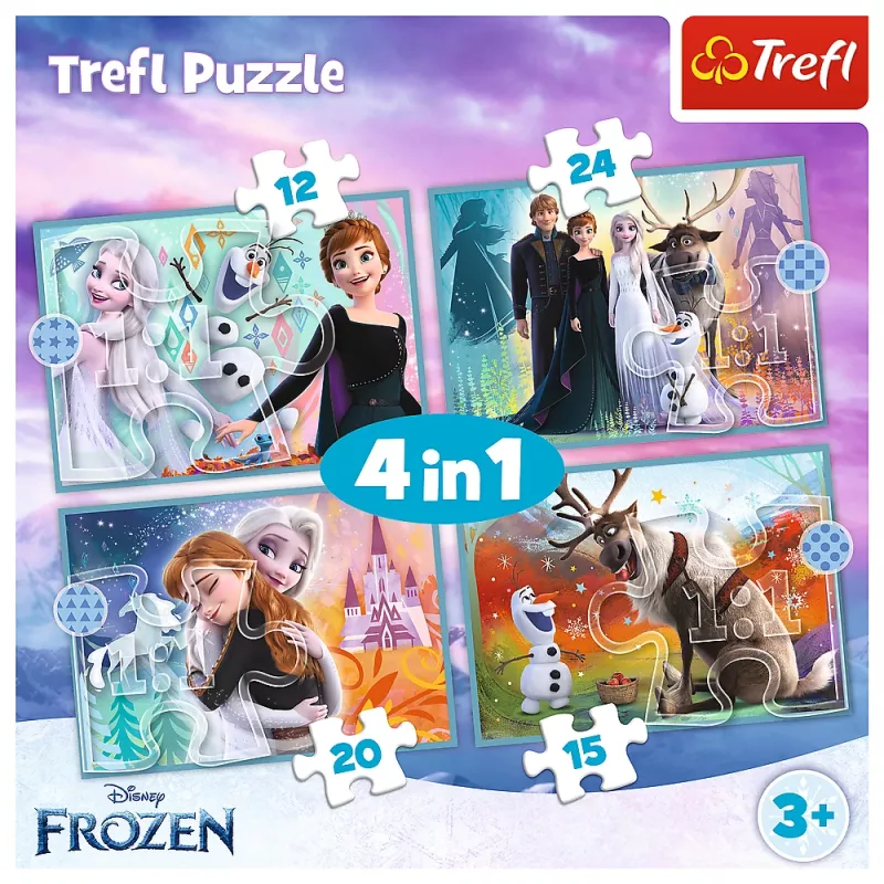 TREFL PUZZLE Dėlionė - 4v1 (12, 15, 20, 24) - The Amazing World of Frozen - Trefl 34381