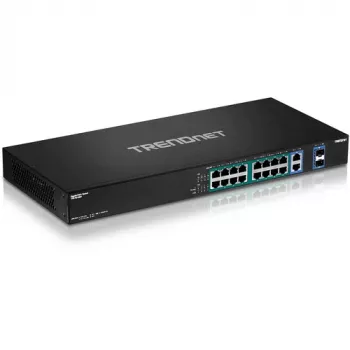 TRENDnet TPE-TG182F 18 prievadų Gigabit High Power PoE+ komutatorius, 16 PoE+ prievadų, 240W biudžetas, 2 uplink, montuojamas į stelažą