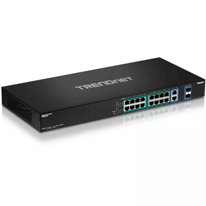 TRENDnet TPE-TG182F 18 prievadų Gigabit High Power PoE+ komutatorius, 16 PoE+ prievadų, 240W biudžetas, 2 uplink, montuojamas į stelažą