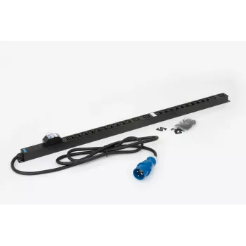 TRITON RAB-PD-X53-A1 vertikalus stovo PDU, 24 lizdų 400V 32A 3 fazių maitinimo paskirstymo įrenginys, 20x C13 + 4x C19, CEE 32A kištukas, 22kW, 0U, juodas