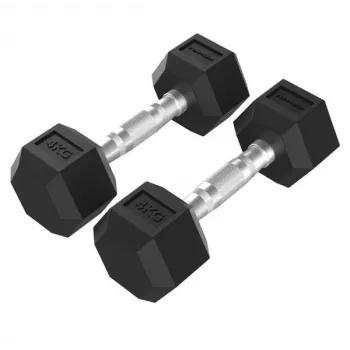 Tunturi Platinum šešiakampiai guminiai hanteliai 4 kg pora - juodi/sidabriniai