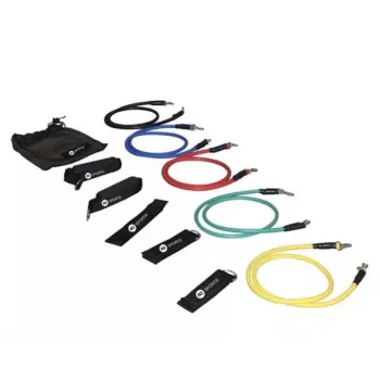 TUNTURI RS Sports Tubing Set Medium - 5 pasipriešinimo vamzdžiai su rankenomis, kulkšnies dirželiais, durų inkaru ir nešiojimo krepšiu