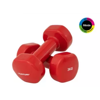 Tunturi Vinyl Dumbbells 3.0 kg x 2 Red – Fiksuoto svorio hantelių rinkinys, skirtas treniruotėms namuose