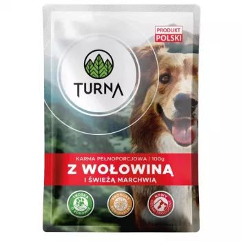 TURNA šlapias šunų maistas su jautiena – 100 g maišelis (visaverčiai ir subalansuoti suaugusių šunų patiekalai)