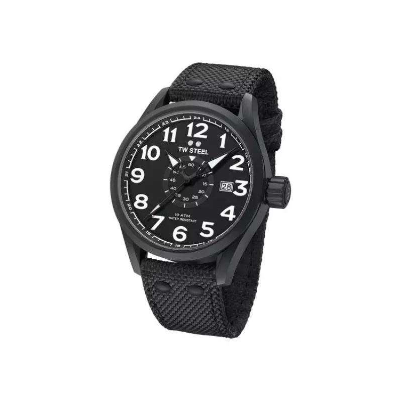 TW STEEL VS41-Volante vyriškas kvarcinis laikrodis, 45 mm, juodas ciferblatas, odinis dirželis
