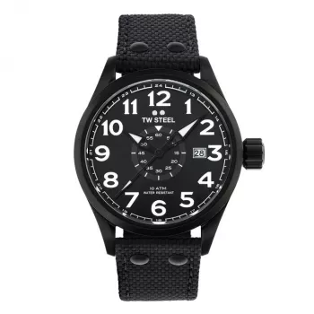 TW STEEL VS41-Volante vyriškas kvarcinis laikrodis, 45 mm, juodas ciferblatas, odinis dirželis