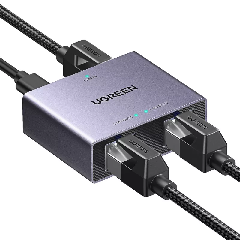 UGREEN 1 į 2 Gigabit Ethernet skirstytuvas, 1000Mbps LAN tinklo adapteris, RJ45 vyriškas į 2 moteriškus, pasyvus, juodas