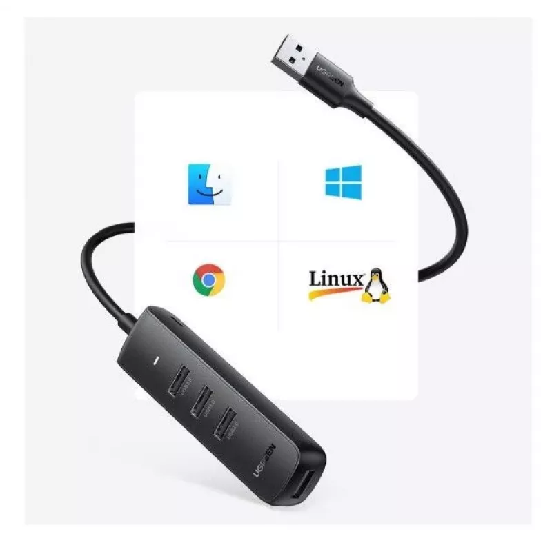 UGREEN 4-in-1 USB Hub 4x USB-A 3.0 PD DC 12V 0.25m Black (CM416 10915)