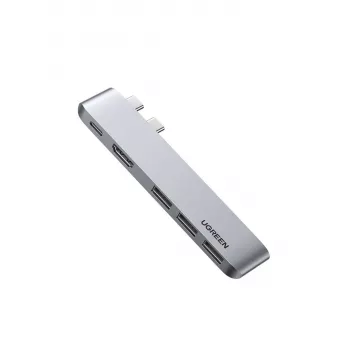 UGREEN 60559 USB-C dokavimo stotis 9-in-1 šakotuvas su 4K HDMI, 3x USB 3.0, Gigabit Ethernet, SD/MicroSD, 100W PD, sidabrinis
