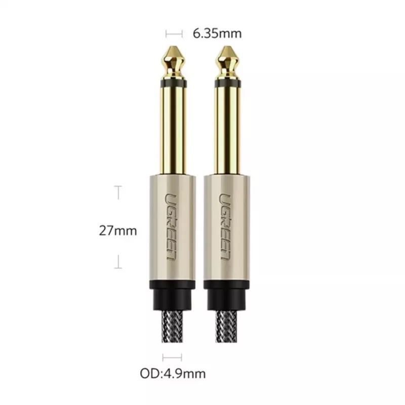UGREEN AV128 10639 Mono TS kabelis 6,35mm Jack – 6,35mm Jack 3m – Pilka